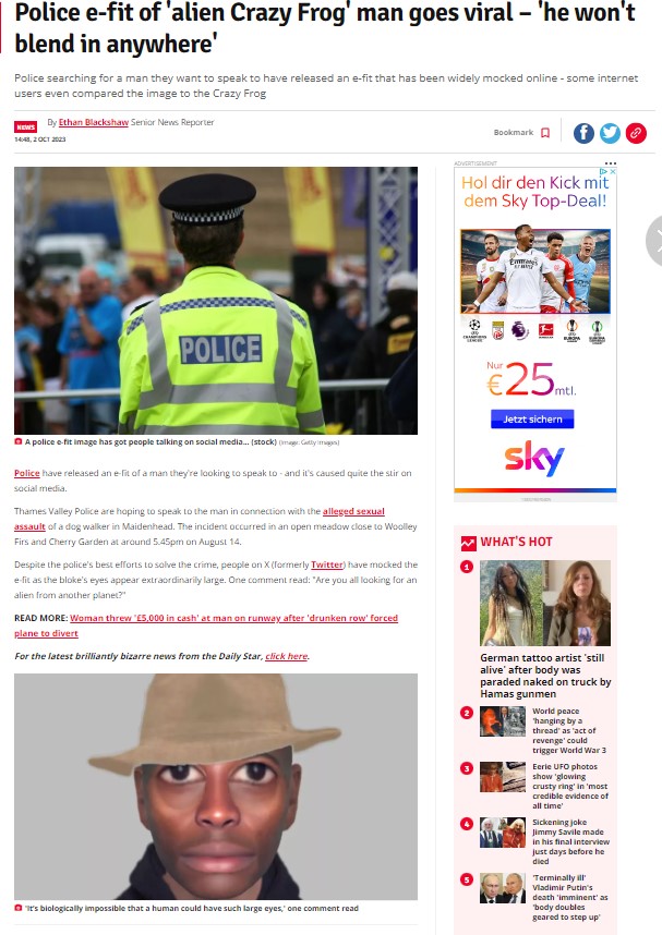 A screengrab of the Daily Star report about the police e-fit